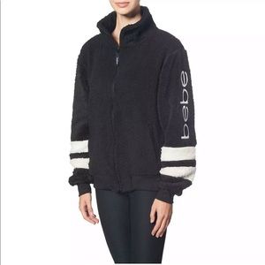✨NWT Bebe Sport Black White Sherpa Fleece Jacket XL Cozy Athleisure Streetwear